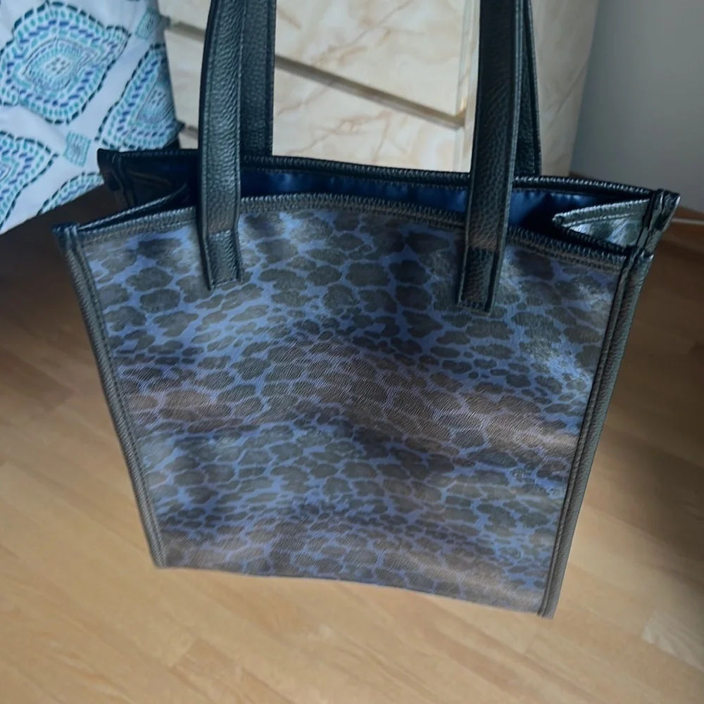Neiman Marcus Animal blue and black print tote bag